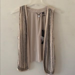 Sequined tan satin vest